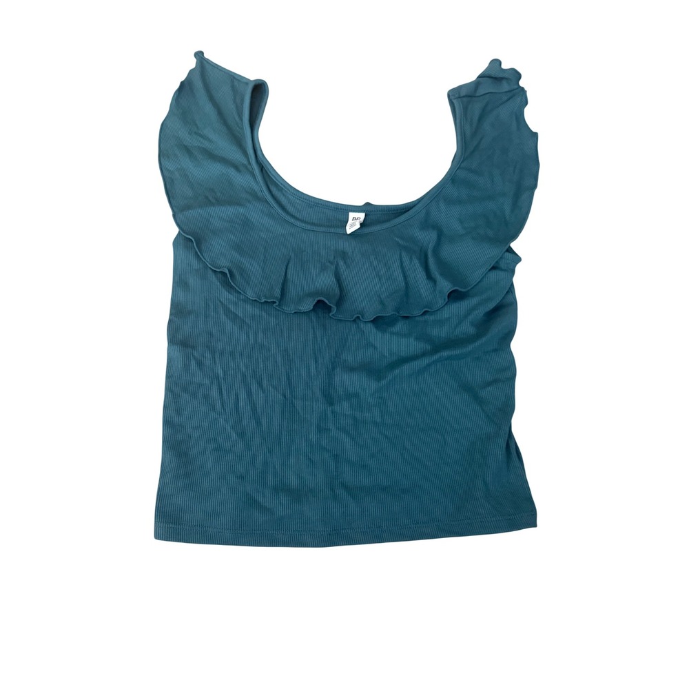 BP. Nordstrom Teal Hydro Ruffle Scoop Neck Ribbed Tank Top Size M
